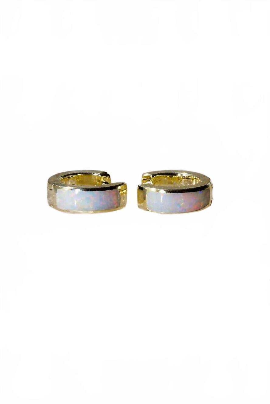 NEW NATIVE GEM women's shay huggies earrings in white opal